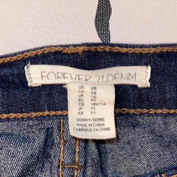 Forever 21 | Dark Blue 5 Pocket Straight Leg Jeans w/ Amber Stitching - Picture 2 of 4